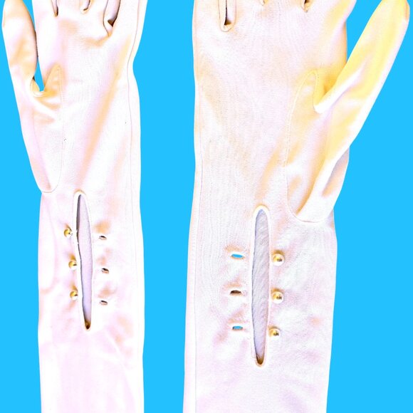 Vintage Opera Gloves White Nylon Stretch Long Formal Buttons 23" Long Size 8 - Picture 5 of 9